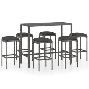 Set da Bar da Giardino 7 pz con Cuscini in Polyrattan Grigio 3064824