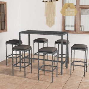 Set da Bar da Giardino 7 pz con Cuscini in Polyrattan Grigio 3064824