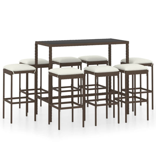 Set da Bar da Giardino 9 pz con Cuscini in Polyrattan Marrone cod mxl 37762