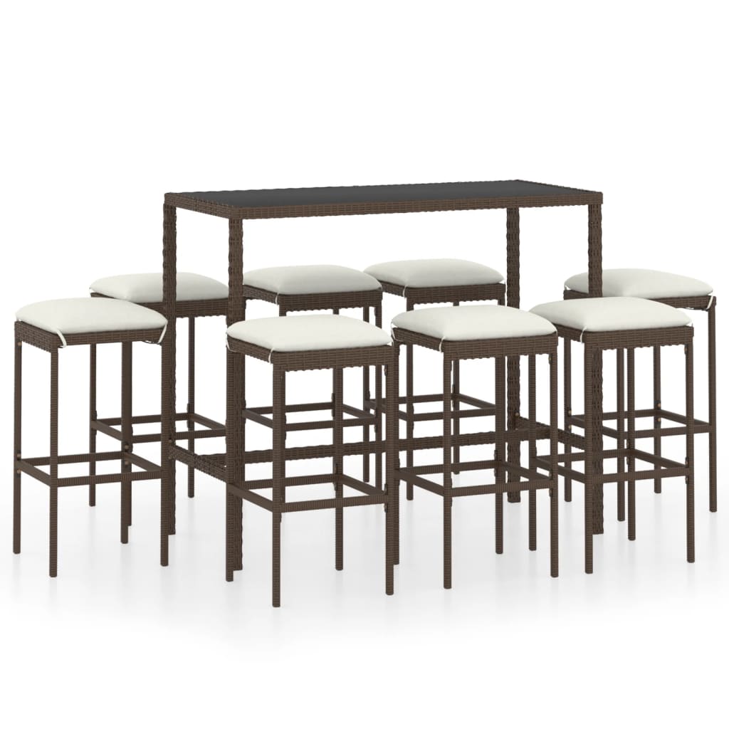 Set da Bar da Giardino 9 pz con Cuscini in Polyrattan Marrone 3064825