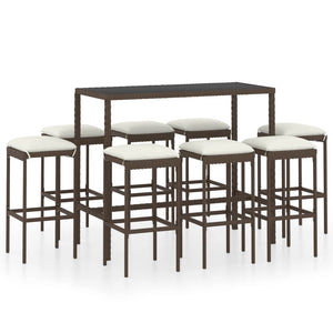 Set da Bar da Giardino 9 pz con Cuscini in Polyrattan Marrone 3064825