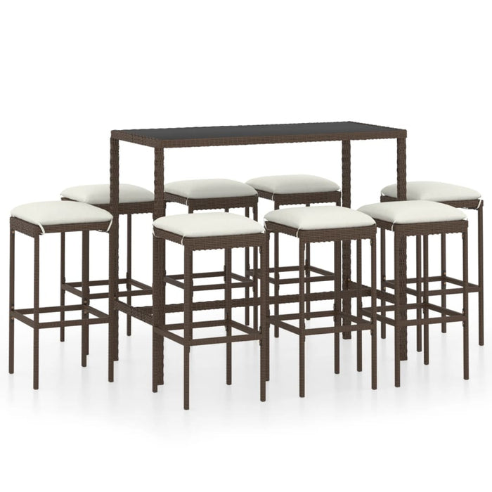 Set da Bar da Giardino 9 pz con Cuscini in Polyrattan Marrone 3064825