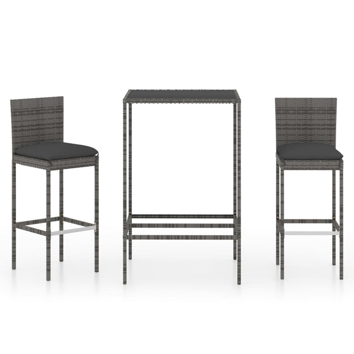 Set da Bar da Giardino 3 pz con Cuscini in Polyrattan Grigio 3064829