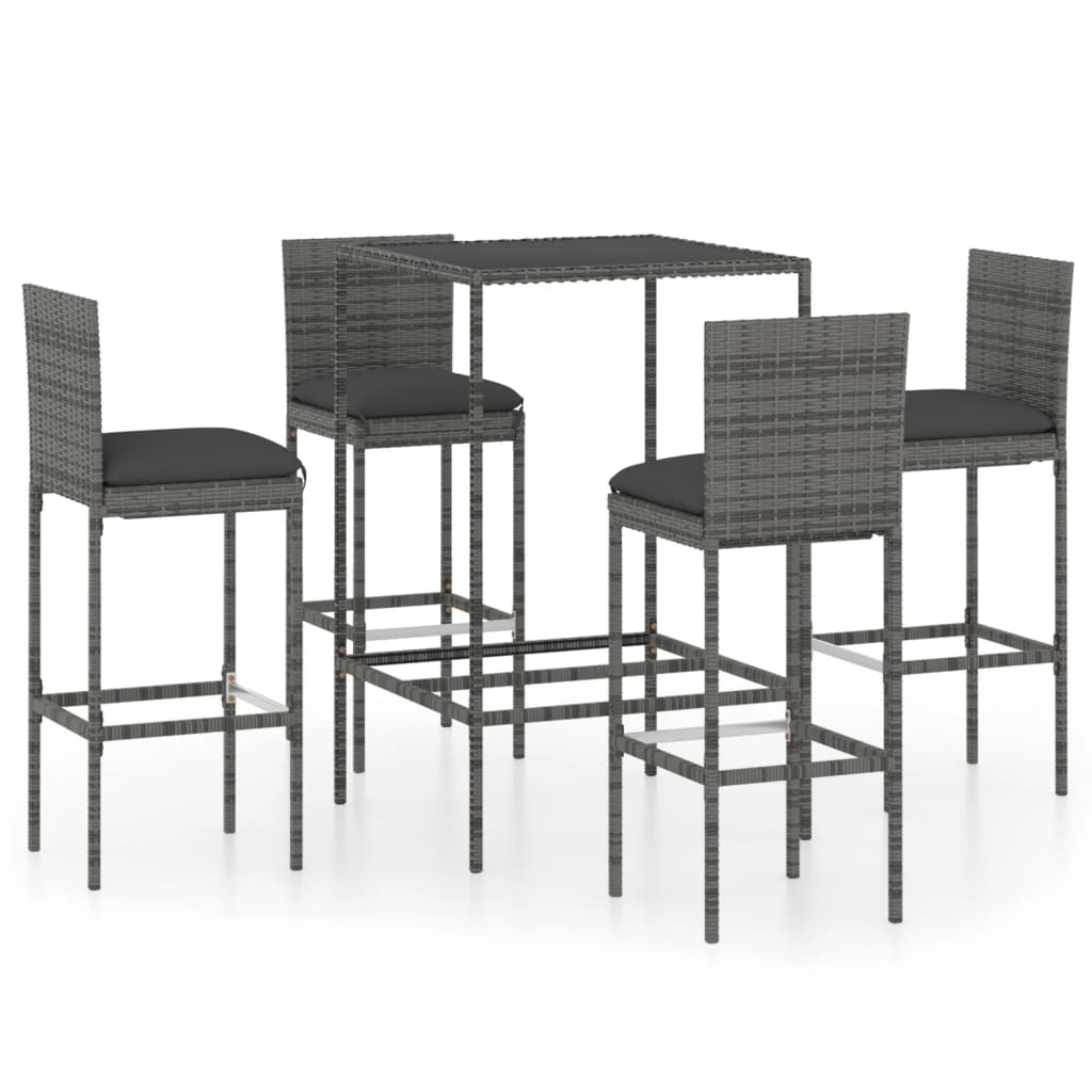 Set da Bar da Giardino 5 pz con Cuscini in Polyrattan Grigio cod mxl 45582