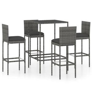 Set da Bar da Giardino 5 pz con Cuscini in Polyrattan Grigio cod mxl 45582