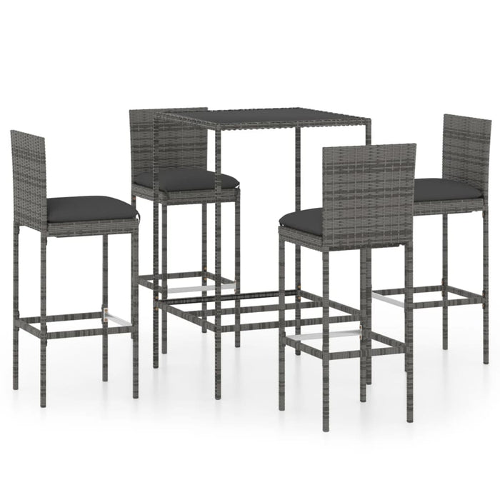 Set da Bar da Giardino 5 pz con Cuscini in Polyrattan Grigio cod mxl 45582