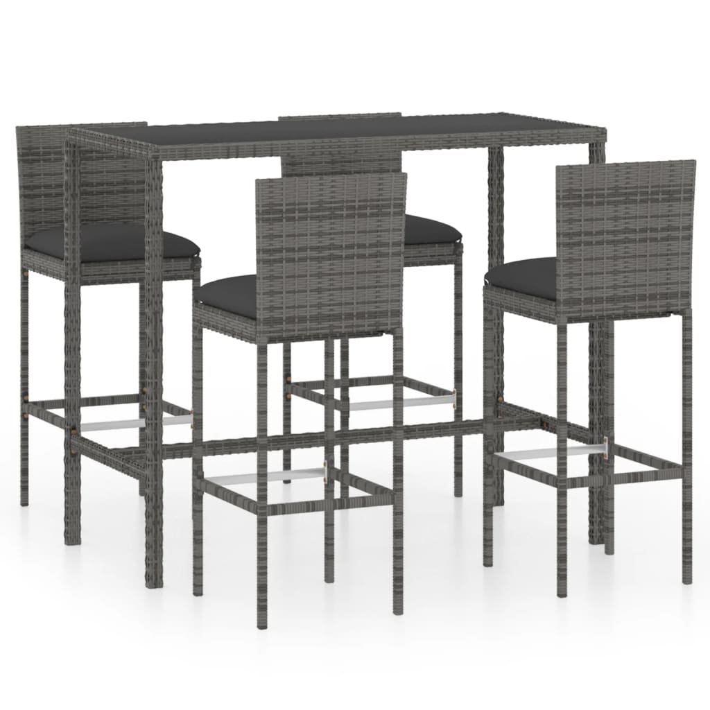 Set da Bar da Giardino 5 pz con Cuscini in Polyrattan Grigio cod mxl 40631