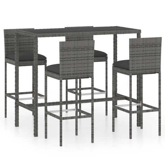 Set da Bar da Giardino 5 pz con Cuscini in Polyrattan Grigio cod mxl 40631
