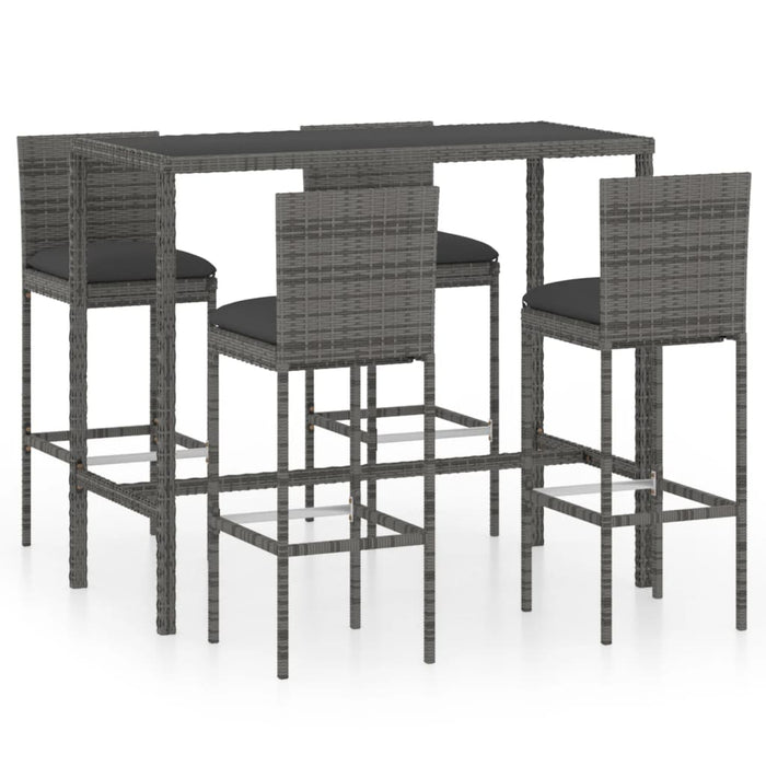 Set da Bar da Giardino 5 pz con Cuscini in Polyrattan Grigio cod mxl 40631