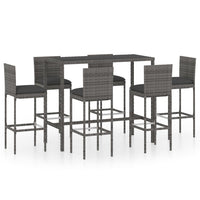 Set da Bar da Giardino 7 pz con Cuscini in Polyrattan Grigio 3064835