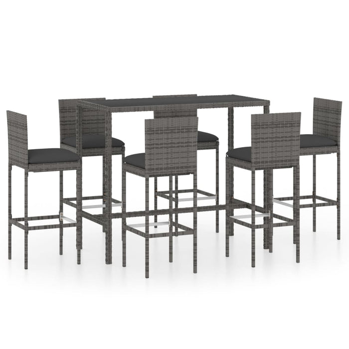 Set da Bar da Giardino 7 pz con Cuscini in Polyrattan Grigio 3064835