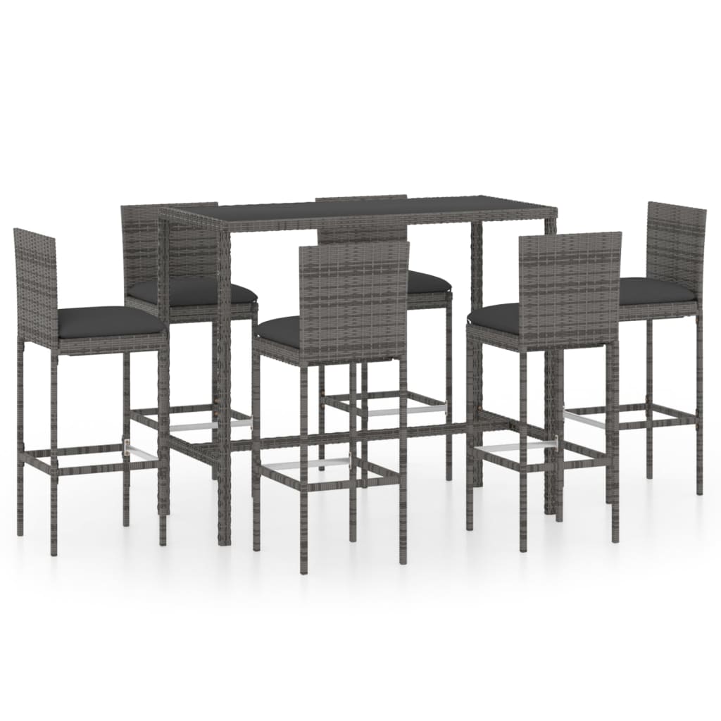 Set da Bar da Giardino 7 pz con Cuscini in Polyrattan Grigio cod mxl 40630
