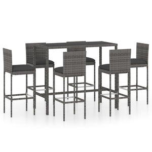 Set da Bar da Giardino 7 pz con Cuscini in Polyrattan Grigio cod mxl 40630