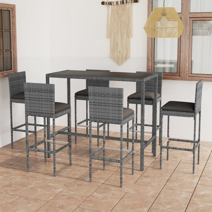 Set da Bar da Giardino 7 pz con Cuscini in Polyrattan Grigio cod mxl 40630
