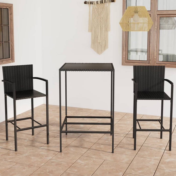 Set Bar da Giardino 3 pz in Polyrattan Nero cod mxl 40287