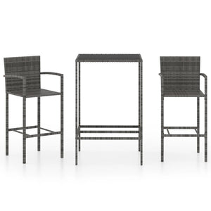Set Bar da Giardino 3 pz in Polyrattan Grigio cod mxl 40516