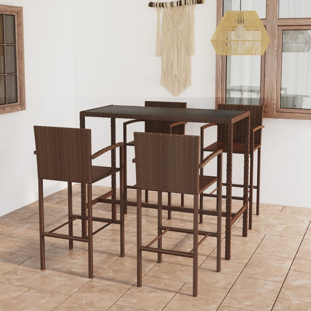 Set da Bar da Giardino 5 pz in Polyrattan Marrone 3064842