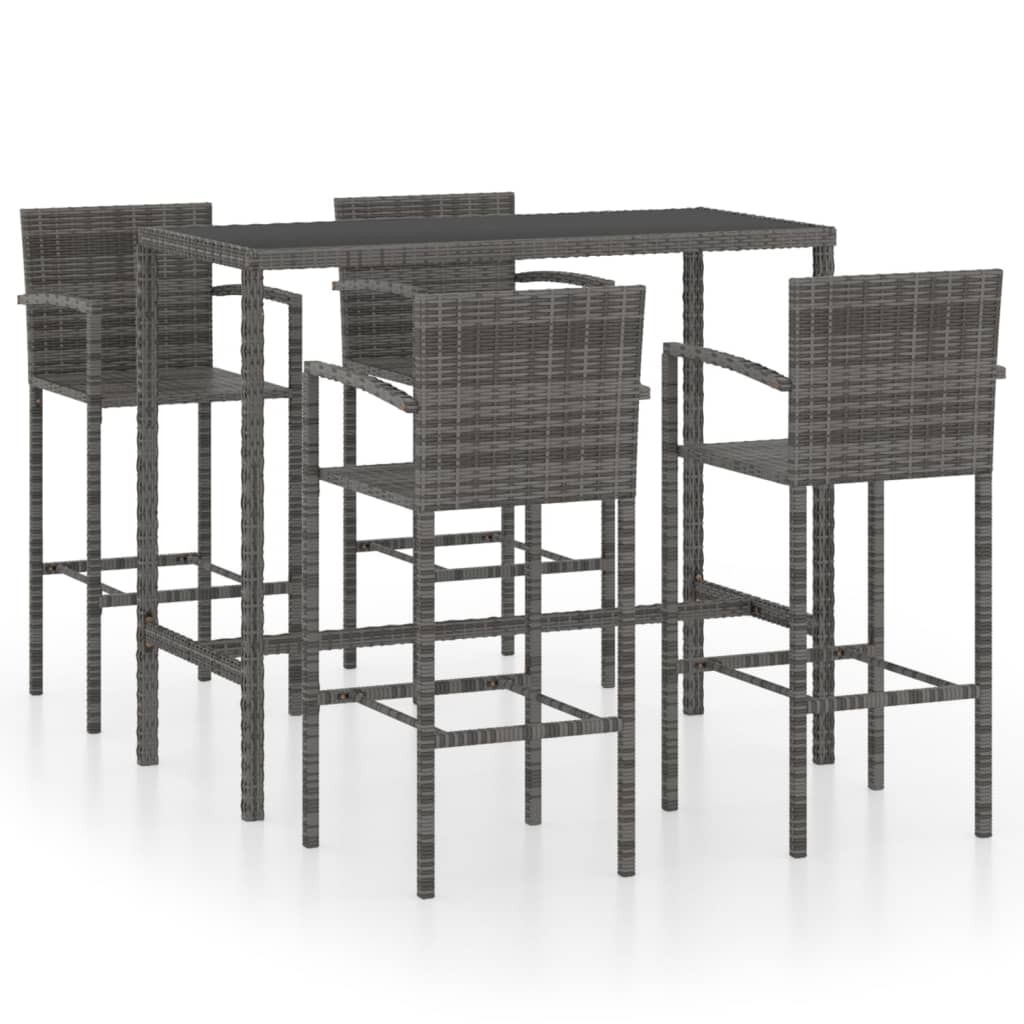 Set da Bar da Giardino 5 pz in Polyrattan Grigio cod mxl 40293