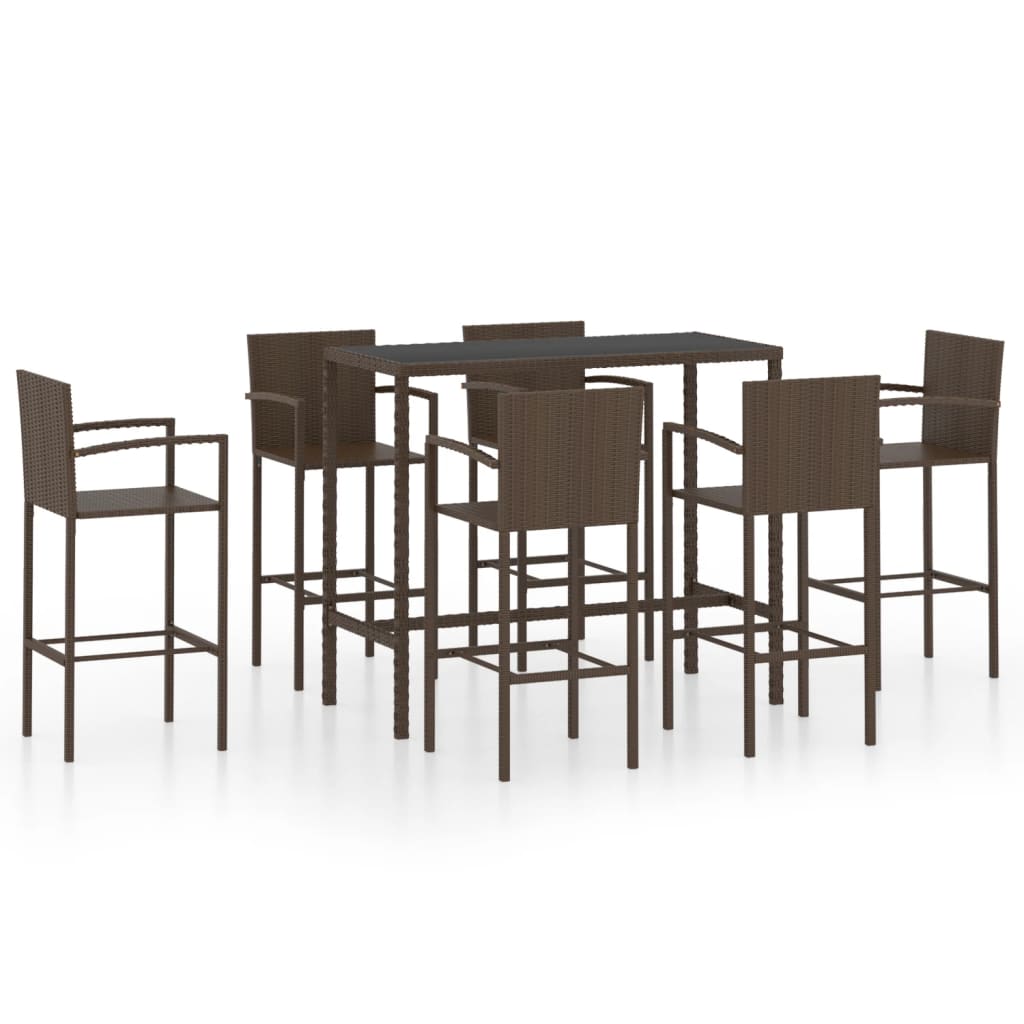 Set da Bar da Giardino 7 pz in Polyrattan Marrone cod mxl 40297
