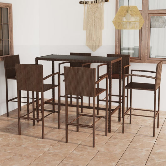 Set da Bar da Giardino 7 pz in Polyrattan Marrone 3064845