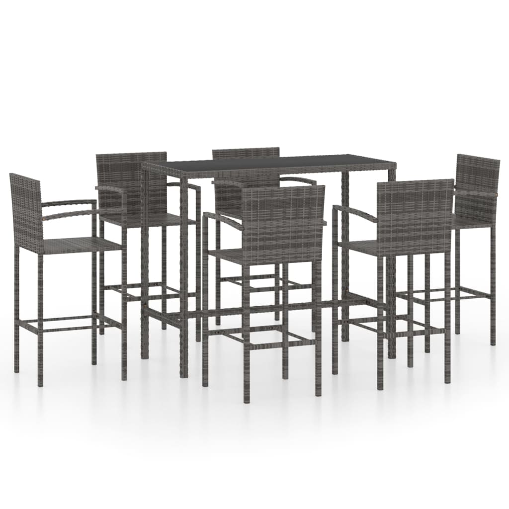 Set da Bar da Giardino 7 pz in Polyrattan Grigio cod mxl 40510