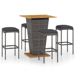 Set da Bar da Giardino 5 pz con Cuscini in Polyrattan Grigio cod mxl 35341
