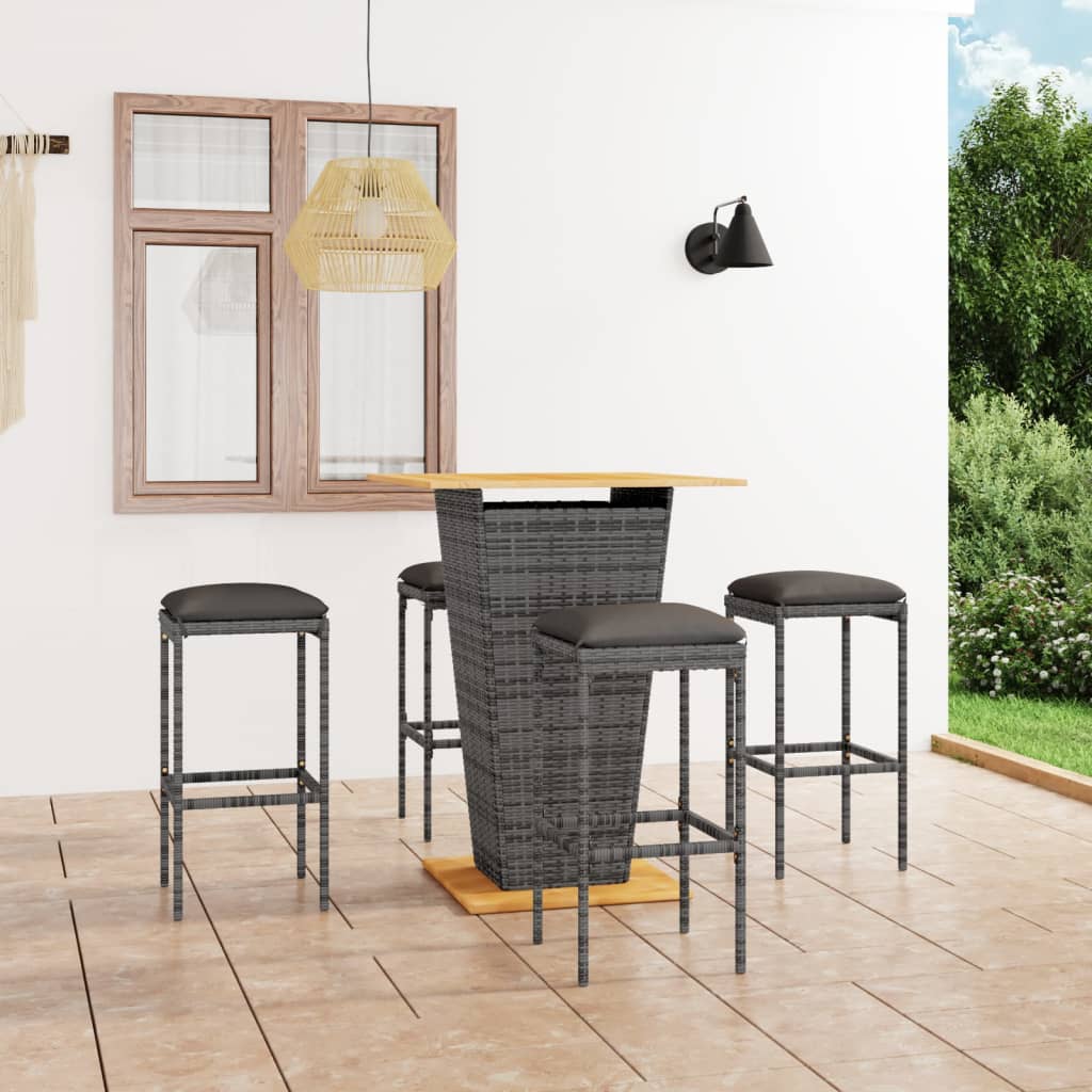 Set da Bar da Giardino 5 pz con Cuscini in Polyrattan Grigio cod mxl 35341