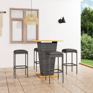 Set da Bar da Giardino 5 pz con Cuscini in Polyrattan Grigio cod mxl 35341