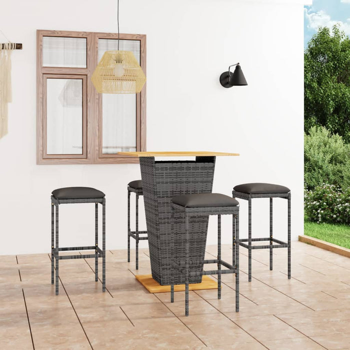 Set da Bar da Giardino 5 pz con Cuscini in Polyrattan Grigio cod mxl 35341