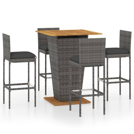 Set da Bar da Giardino 5 pz con Cuscini in Polyrattan Grigio cod mxl 37984