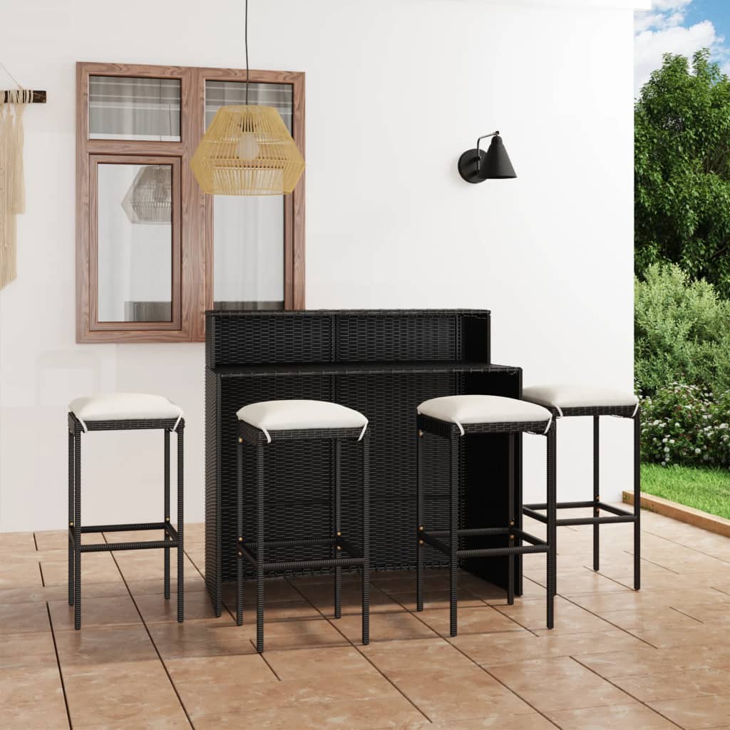 Set da Bar da Giardino 5 pz con Cuscini Nero cod mxl 49955