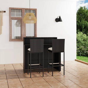 Set Bar da Giardino 3 pz con Cuscini Nero 3064881
