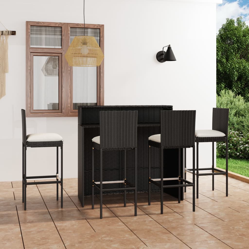 Set da Bar da Giardino 5 pz con Cuscini Nero 3064883