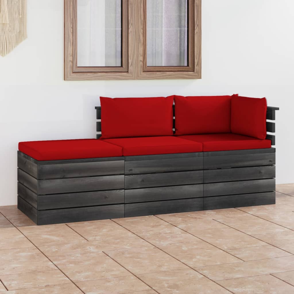 Set Divani da Giardino su Pallet 3 pz con Cuscini Massello Pino 3061773
