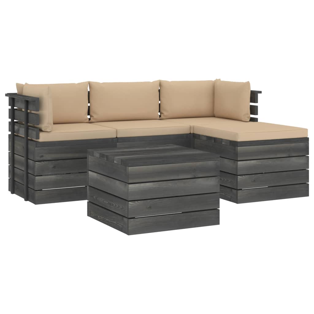 Set Divani da Giardino su Pallet 5 pz con Cuscini Massello Pino 3061806