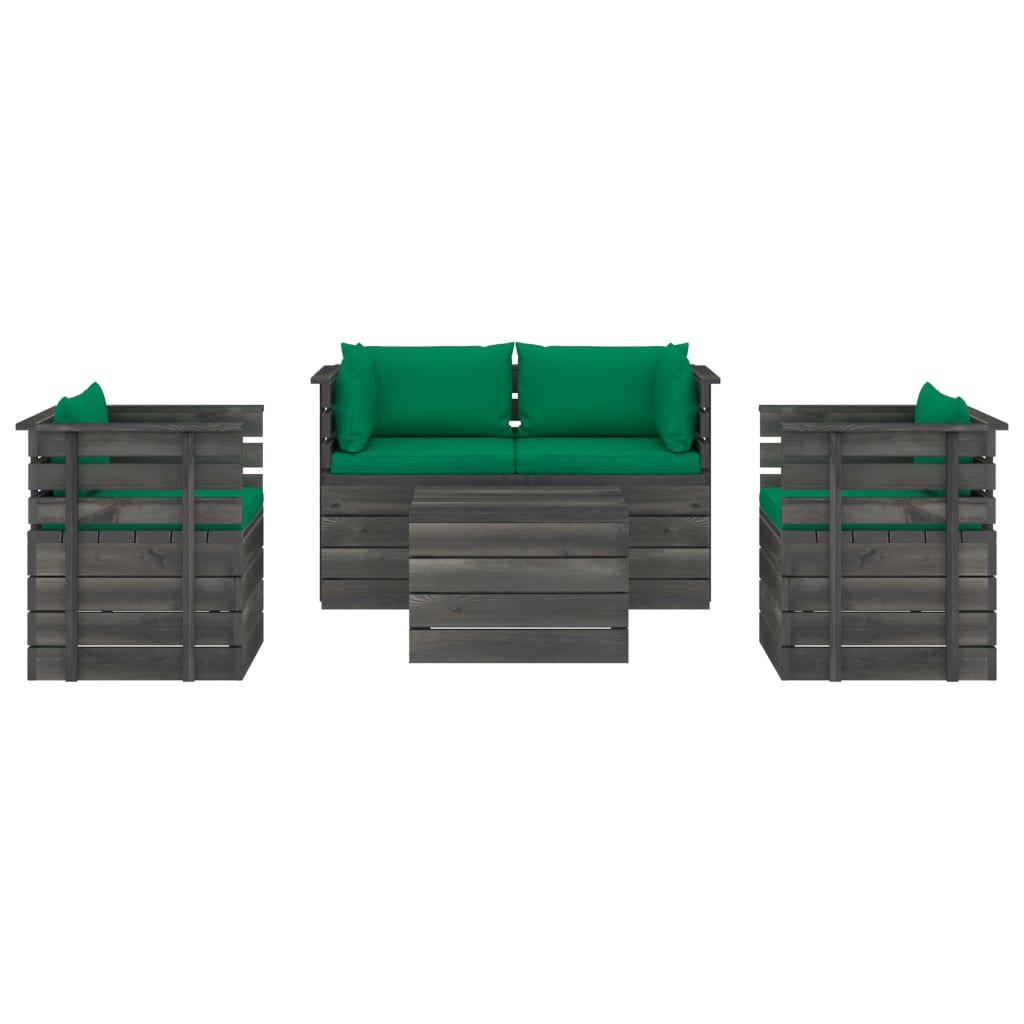 Set Divani da Giardino su Pallet 5 pz con Cuscini Massello Pino 3061820