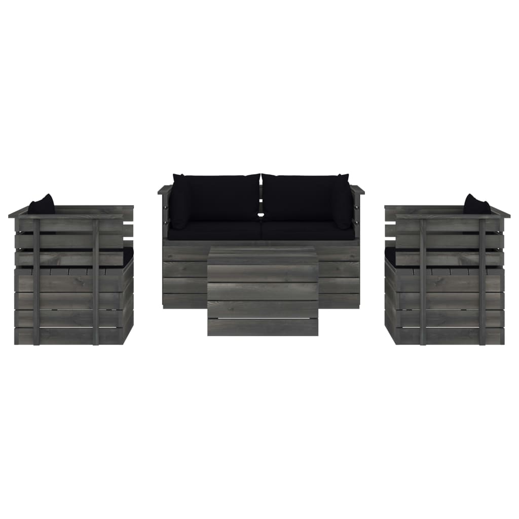 Set Divani da Giardino su Pallet 5 pz con Cuscini Massello Pino 3061822