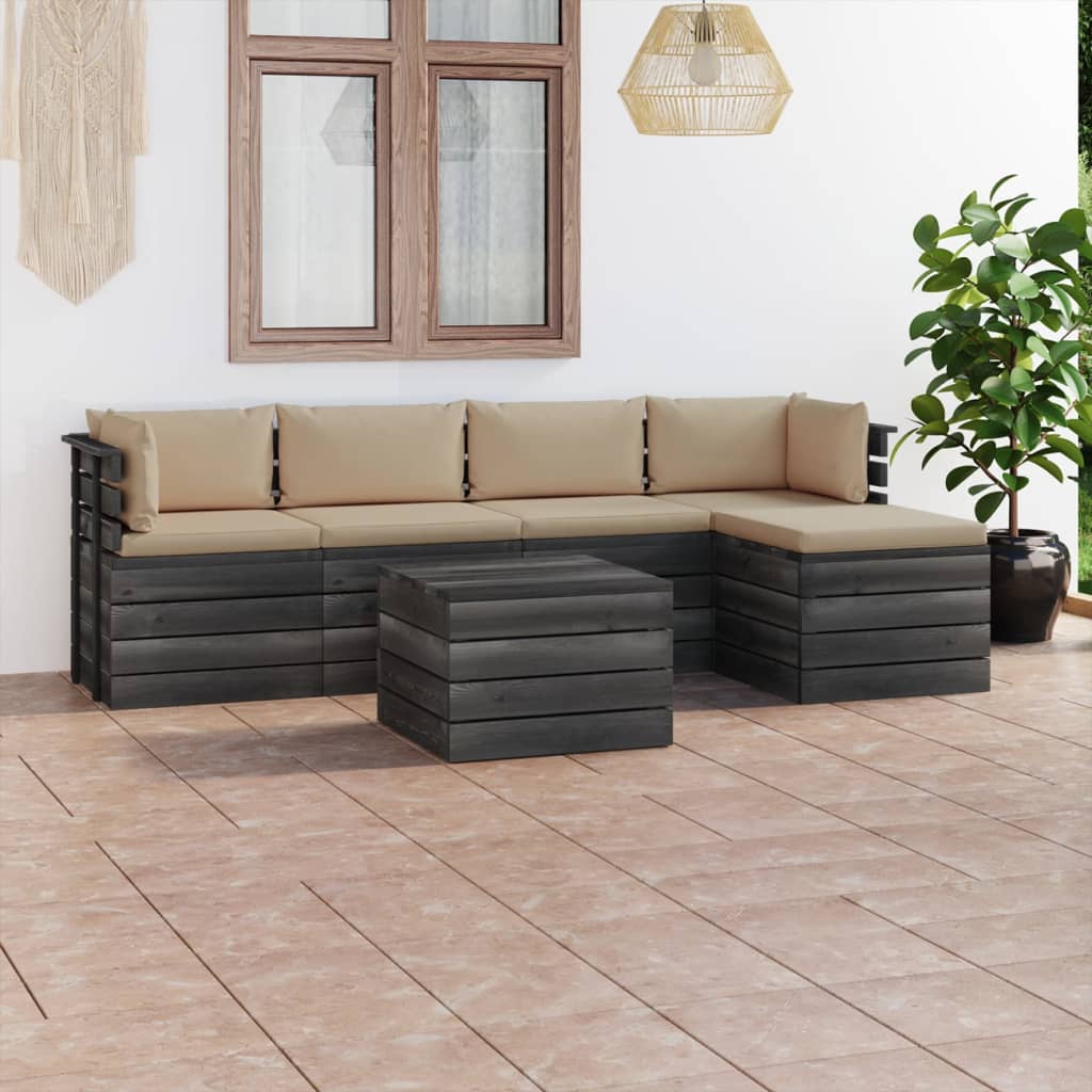 Set Divani da Giardino su Pallet 6 pz con Cuscini Massello Pino cod mxl 34680