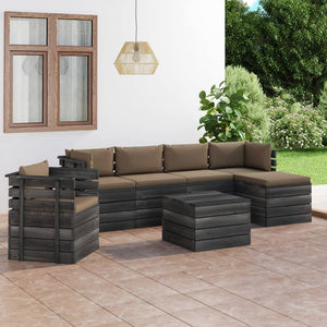 Set Divani da Giardino su Pallet 7 pz con Cuscini Massello Pino 3061883