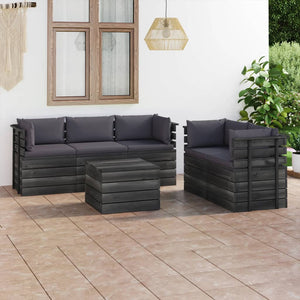 Set Divani da Giardino su Pallet 6 pz con Cuscini Massello Pino 3061887