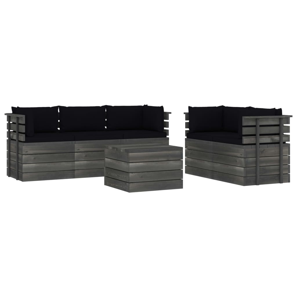 Set Divani da Giardino su Pallet 6 pz con Cuscini Massello Pino cod mxl 41507