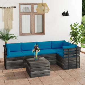 Set Divani da Giardino su Pallet 6 pz con Cuscini Massello Pino 3061951