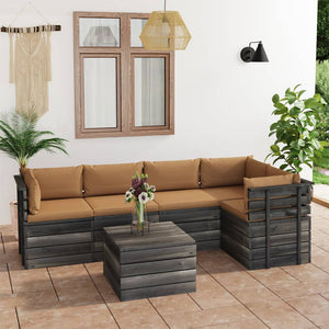 Set Divani da Giardino su Pallet 6 pz con Cuscini Massello Pino 3061955