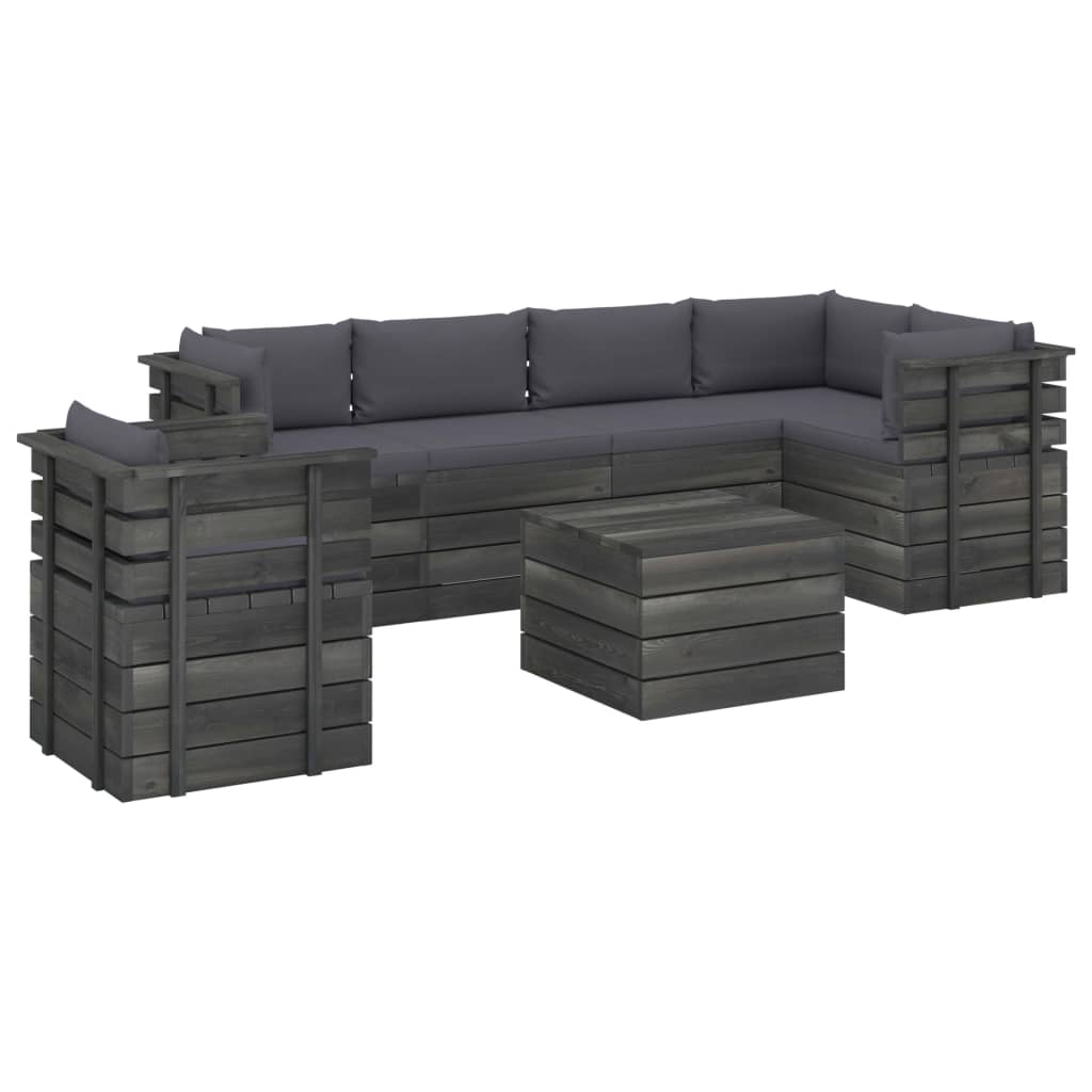 Set Divani da Giardino su Pallet 7 pz con Cuscini Massello Pino 3061959