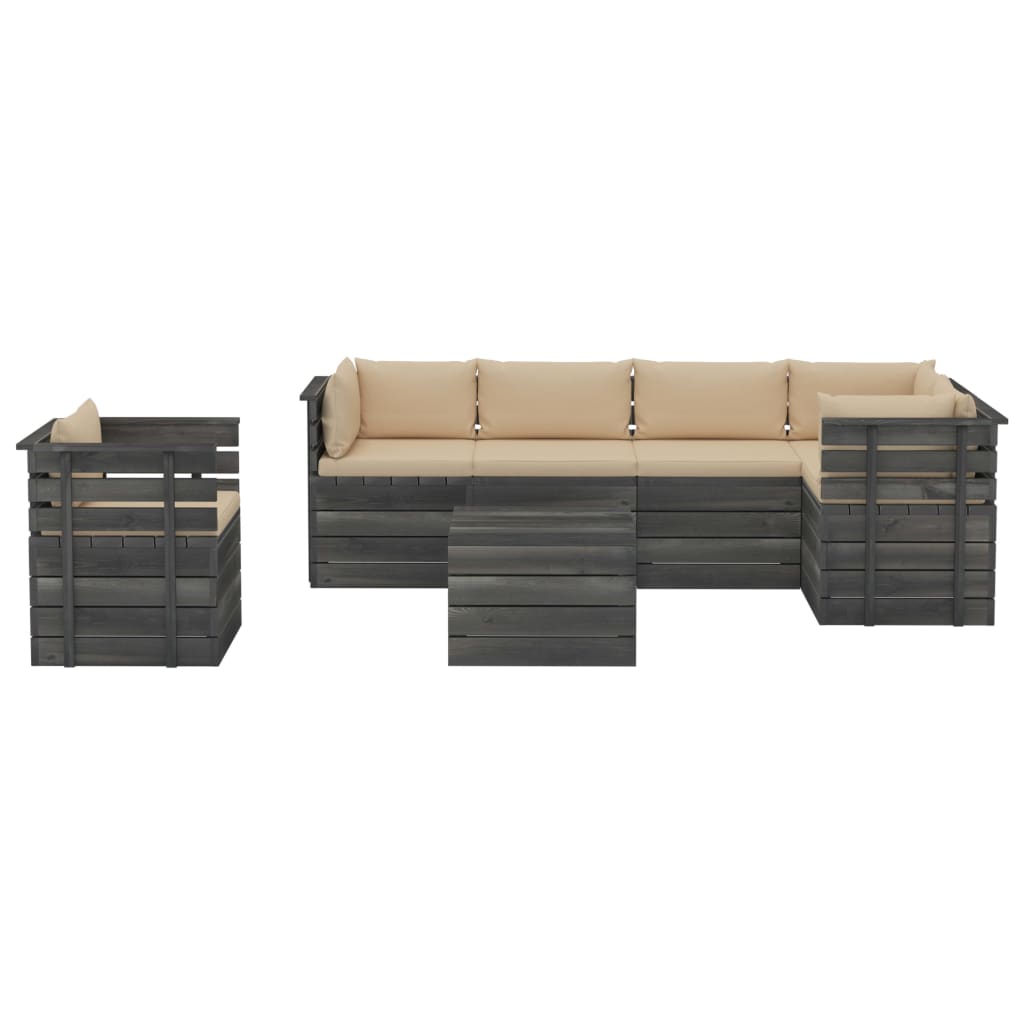 Set Divani da Giardino su Pallet 7 pz con Cuscini Massello Pino 3061962