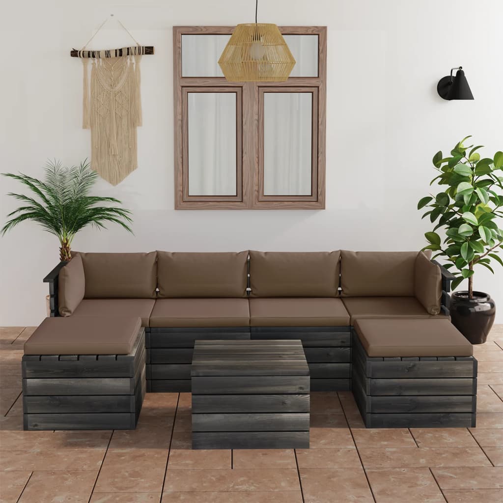Set Divani da Giardino su Pallet 7 pz con Cuscini Massello Pino 3061979