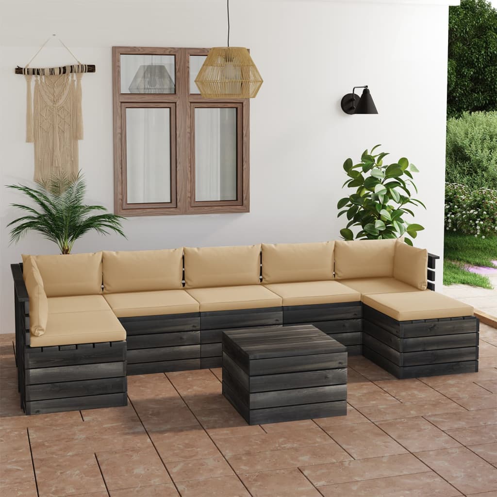 Set Divani da Giardino su Pallet 8 pz con Cuscini Massello Pino 3062022