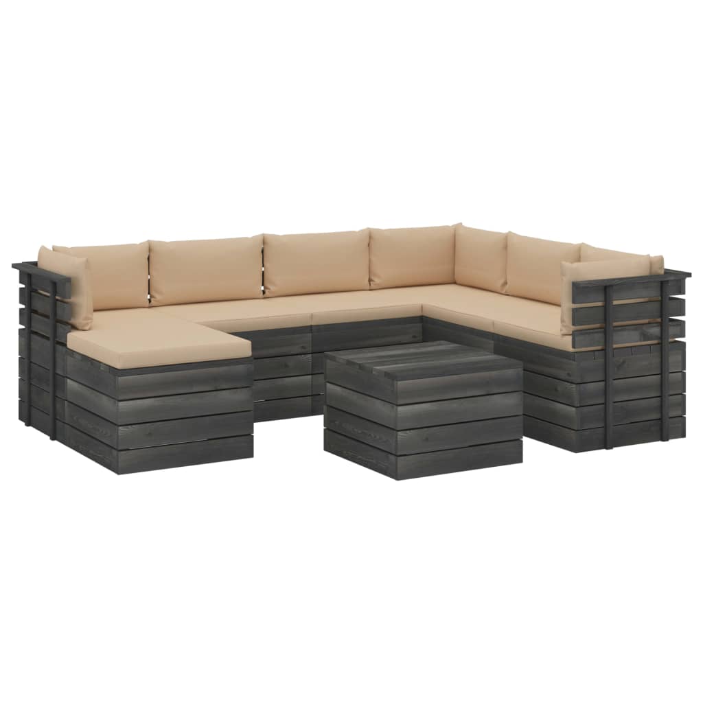 Set Divani da Giardino su Pallet 8 pz con Cuscini Massello Pino 3062046