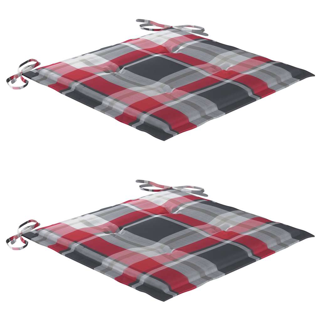 Sedie Batavia 2 pz con Cuscini a Quadri Rossi Massello di Teak 3062140