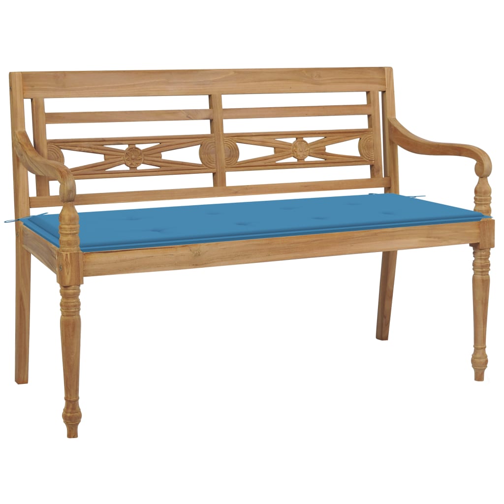 Panca da giardino mobili da giardino per esterni terrazza con cuscino blu 120 x 51,5 x 84 cm legno massello di teak 02_0011050